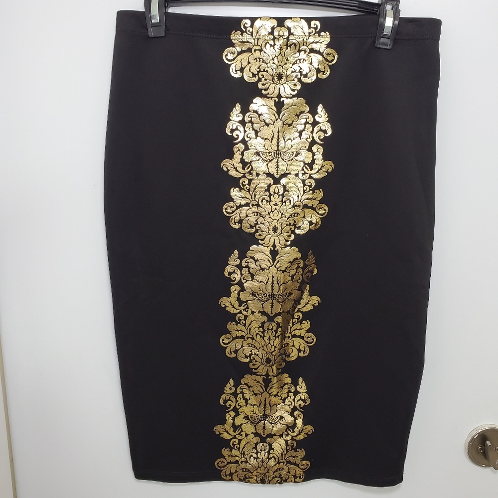 a'gaci Gold Embellished Black Pencil Skirt Size Medium